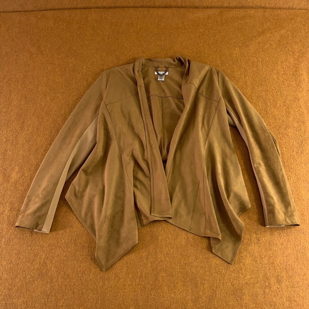Cache Womens Size XS Camel Tan Faux Suede Waterfall Open-Front Cardigan Jacket